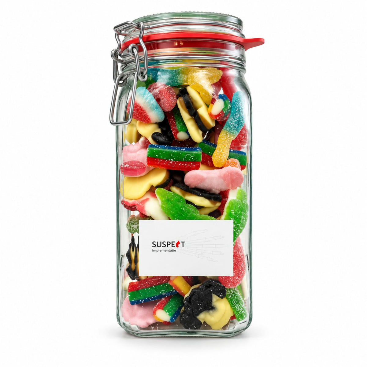 Gevulde Snoeppot met Logo – Vierkante Weckpot 1,54L