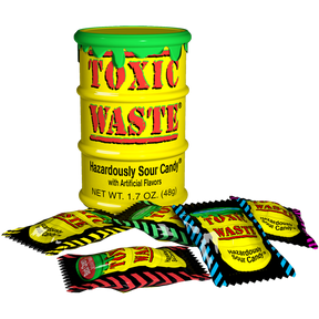 Toxic Waste geel zuur snoepvat met losse snoepjes, Amerikaans snoep bij ThiesCandyz